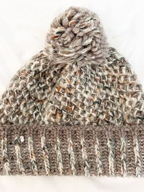 Rafaella Bettini Taupe Pom Pom Beanie with Multicolor Flecks